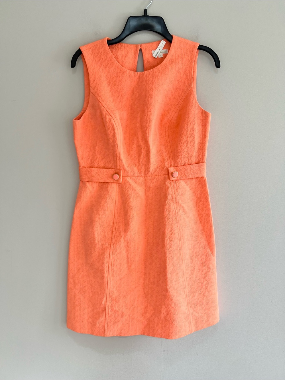 Shoshanna Textured Cotton Retro Waist Tab Sleeveless Sheath Dress Orange, 4